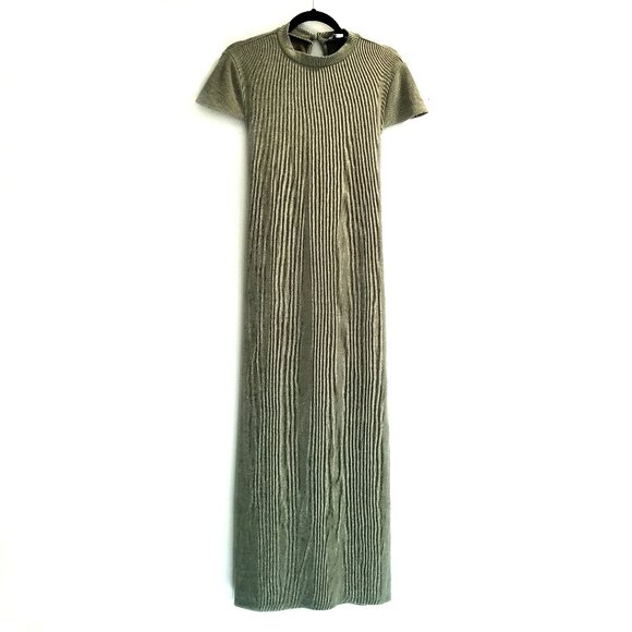 TopShop Short-Sleeve Maxi Dress Size 14 Moss / Olive Green Color Stretch Fabric - Picture 1 of 14